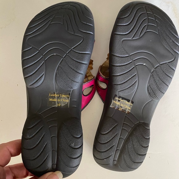 Elite By Corkys Sandals Size 10 Rain Leather Colorful Slides Flower - Picture 8 of 9
